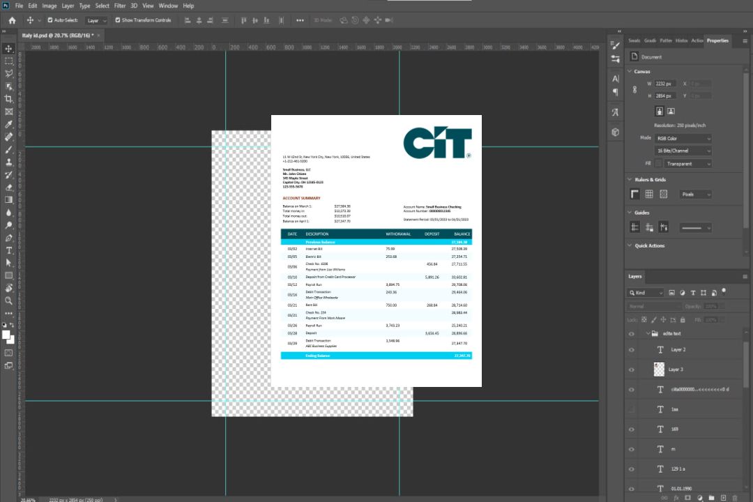 Modèle Word et PDF de relevé de compte courant d'entreprise de la CIT Bank template Modèle Word et PDF de relevé de compte courant d'entreprise de la CIT Bank template